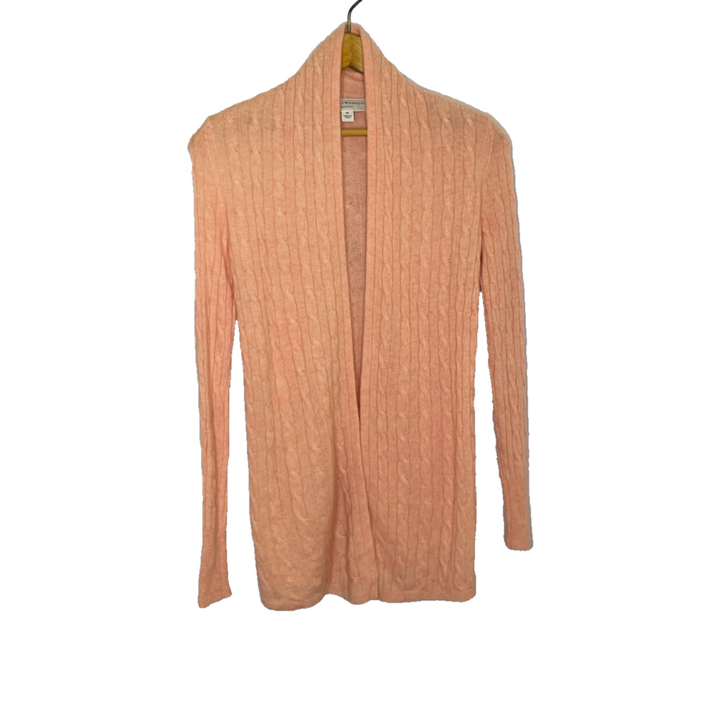 Women's XS White + Warren 100% Cashmere Cable Knit Open Cardigan Sweater